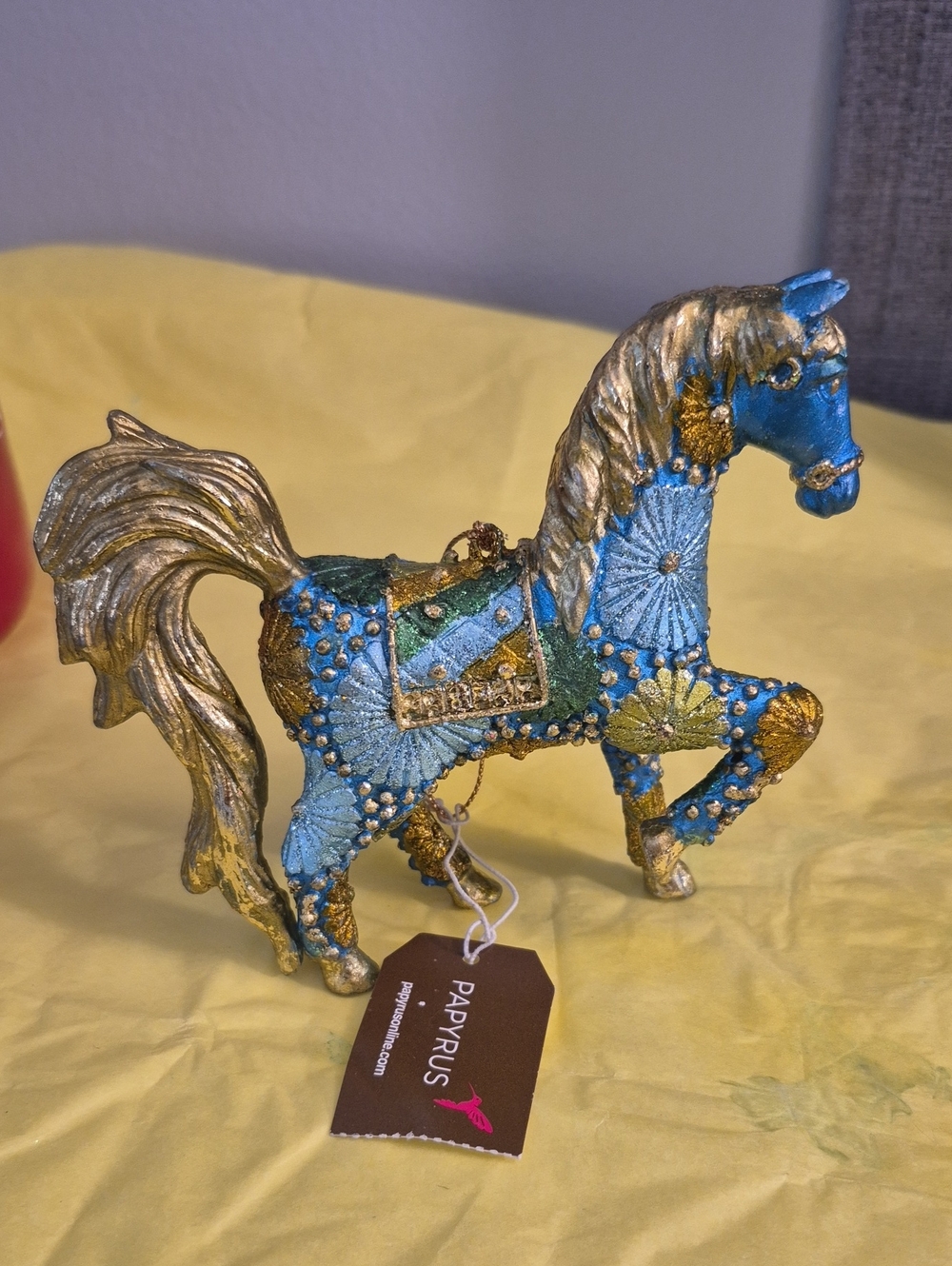 Papyrus Blue, Gold & Green Embellished Carousel Horse Figurine